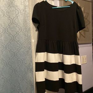 Black casual dress with white and black stripes